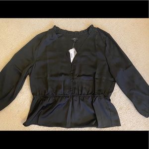 J. Crew Black Peplum Top with Button Detail